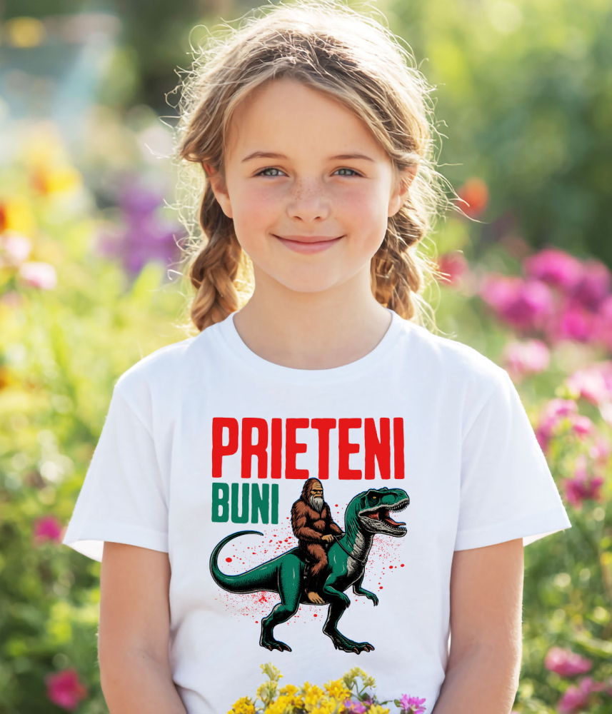 Tricou Femei, Barbati, Copii, Fata, Baiat, Unisex Personalizat Bigfoot Călărind T-Rex - Prieteni Buni - Costum și Cadou Aventură pentru Copii [3]