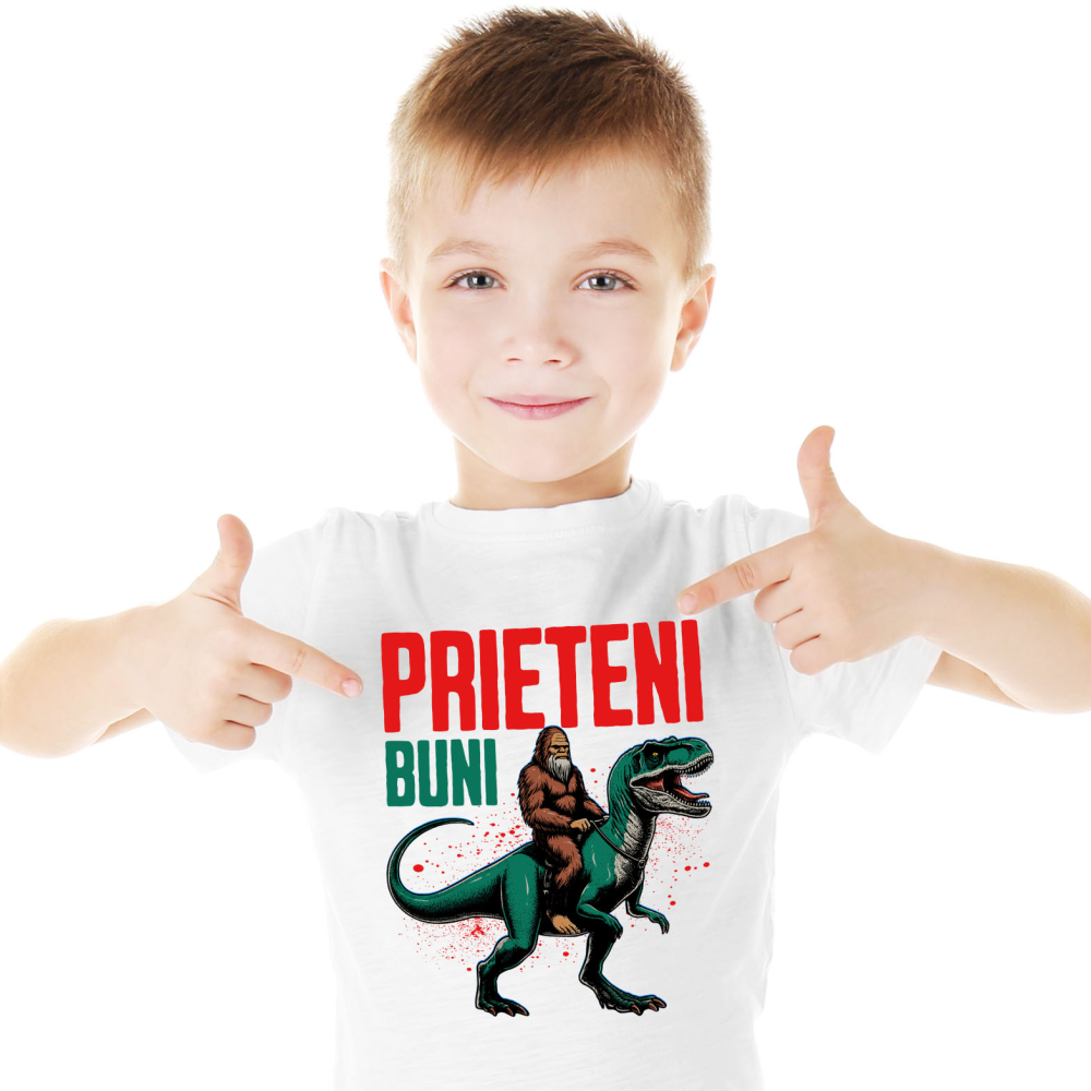 Tricou Femei, Barbati, Copii, Fata, Baiat, Unisex Personalizat Bigfoot Călărind T-Rex - Prieteni Buni - Costum și Cadou Aventură pentru Copii [2]