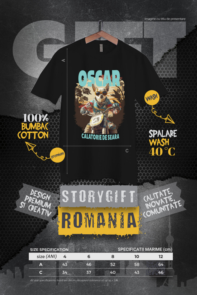 Tricou Copii cu Animal Pe Motocicleta, Enduro, Motocross, Peronalizata cu Numele si Poza Animalului Tau cu imprimeu pe Fata, 100% Bumbac, Negru, 12 Ani [4]
