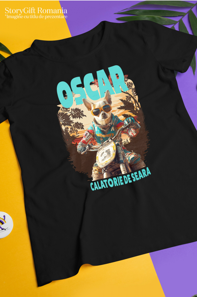 Tricou Copii cu Animal Pe Motocicleta, Enduro, Motocross, Peronalizata cu Numele si Poza Animalului Tau cu imprimeu pe Fata, 100% Bumbac, Negru, 12 Ani [3]