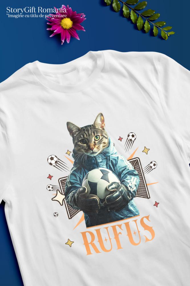 Tricou Copii cu Animal Portar, Fotbal, Joc de Echipa, Peronalizata cu Numele si Poza Animalului Tau cu imprimeu pe Fata, 100% Bumbac, Alb, 4 Ani [3]