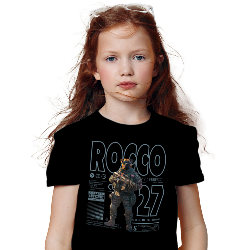 Tricou Copii cu Animal Soldat in Armata cu Pusca in Mana, Trupele Speciale, Peronalizata cu Numele si Poza Animalului Tau cu imprimeu pe Fata, 100% Bumbac, Negru, 10 Ani [2]