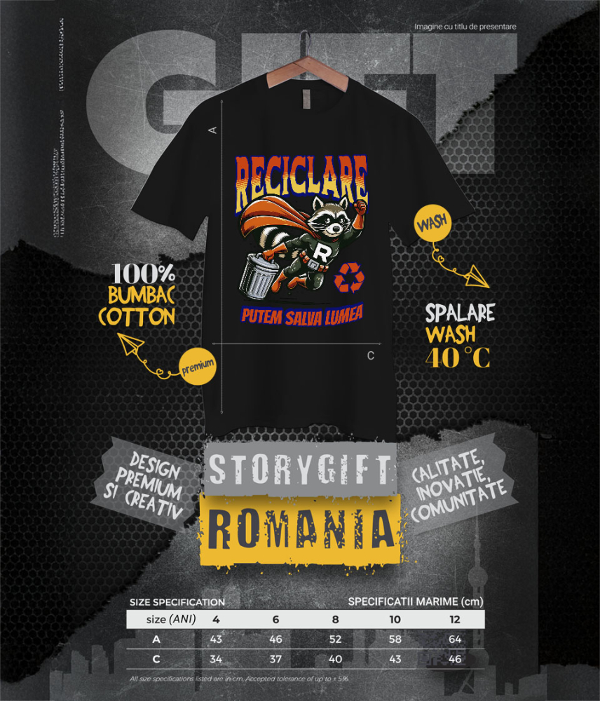 Tricou Femei, Barbati, Copii, Fata, Baiat, Unisex Personalizat "Animal Super-Eroul Reciclare - Produse Personalizate pentru Familie și Copii" [6]