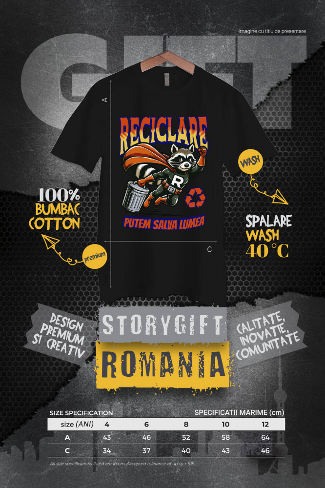 Tricou Femei, Barbati, Copii, Fata, Baiat, Unisex Personalizat "Animal Super-Eroul Reciclare - Produse Personalizate pentru Familie și Copii" [4]