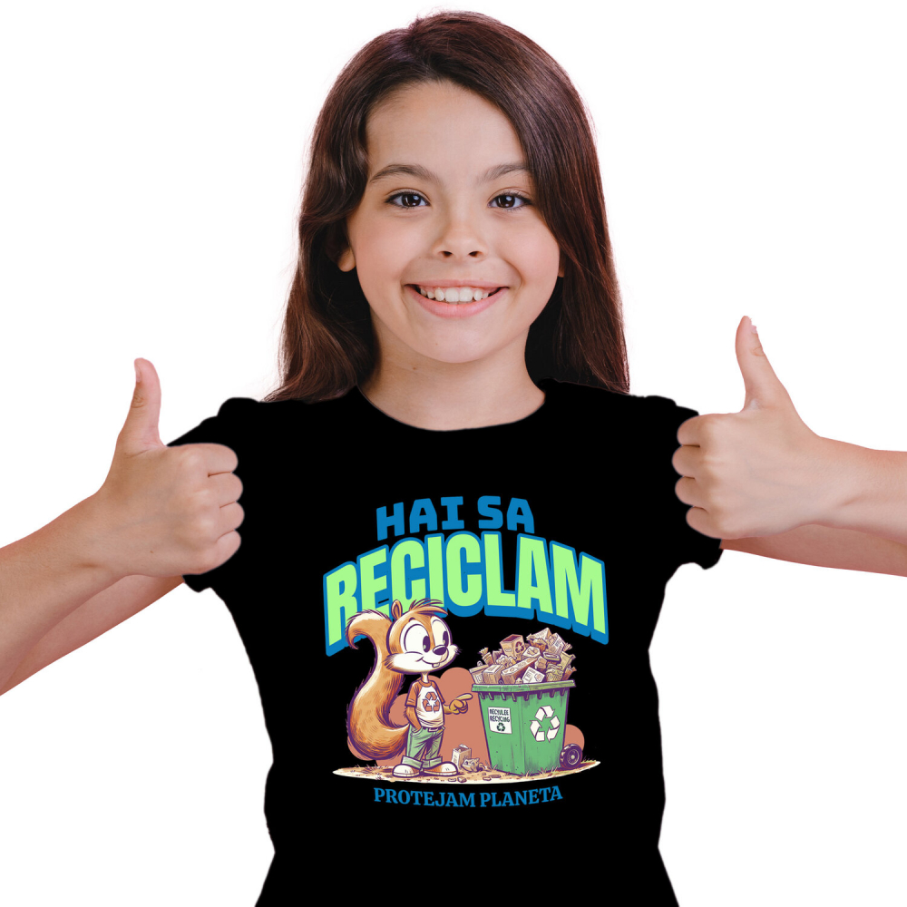 Tricou Femei, Barbati, Copii, Fata, Baiat, Unisex Personalizat Veveriță Tomberan cu Deseu Reciclat – Cadou Personalizat pentru Educație Ecologică [2]