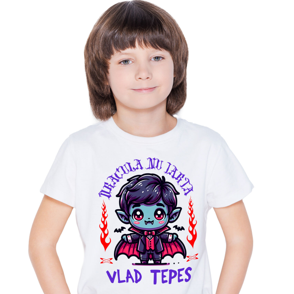 Tricou Femei, Barbati, Copii, Fata, Baiat, Unisex Personalizat Vampir Vlad Țepeș Halloween - Cadouri Personalizate cu Colți, Lilieci și Text Dracula [1]