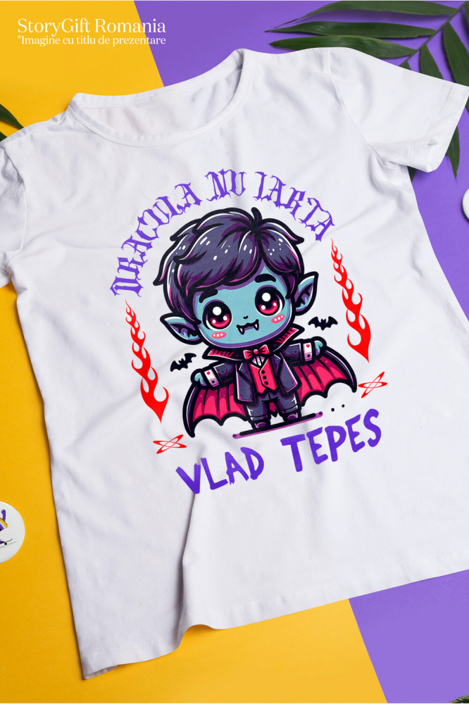 Tricou Femei, Barbati, Copii, Fata, Baiat, Unisex Personalizat Vampir Vlad Țepeș Halloween - Cadouri Personalizate cu Colți, Lilieci și Text Dracula [3]