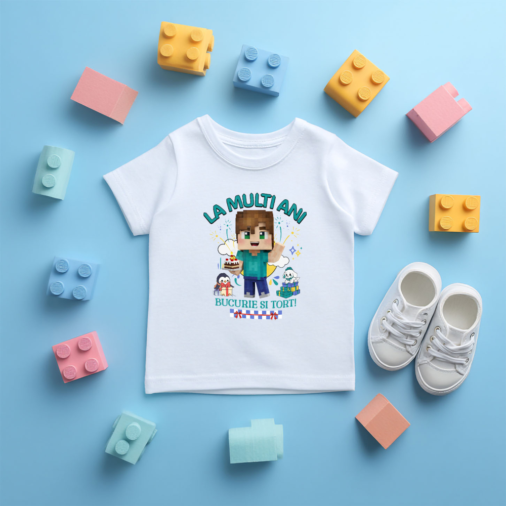 Tricou Copii cu Aniversare Plina de Creativitate cu Minecraft 100% Bumbac, Alb, 8 Ani [5]
