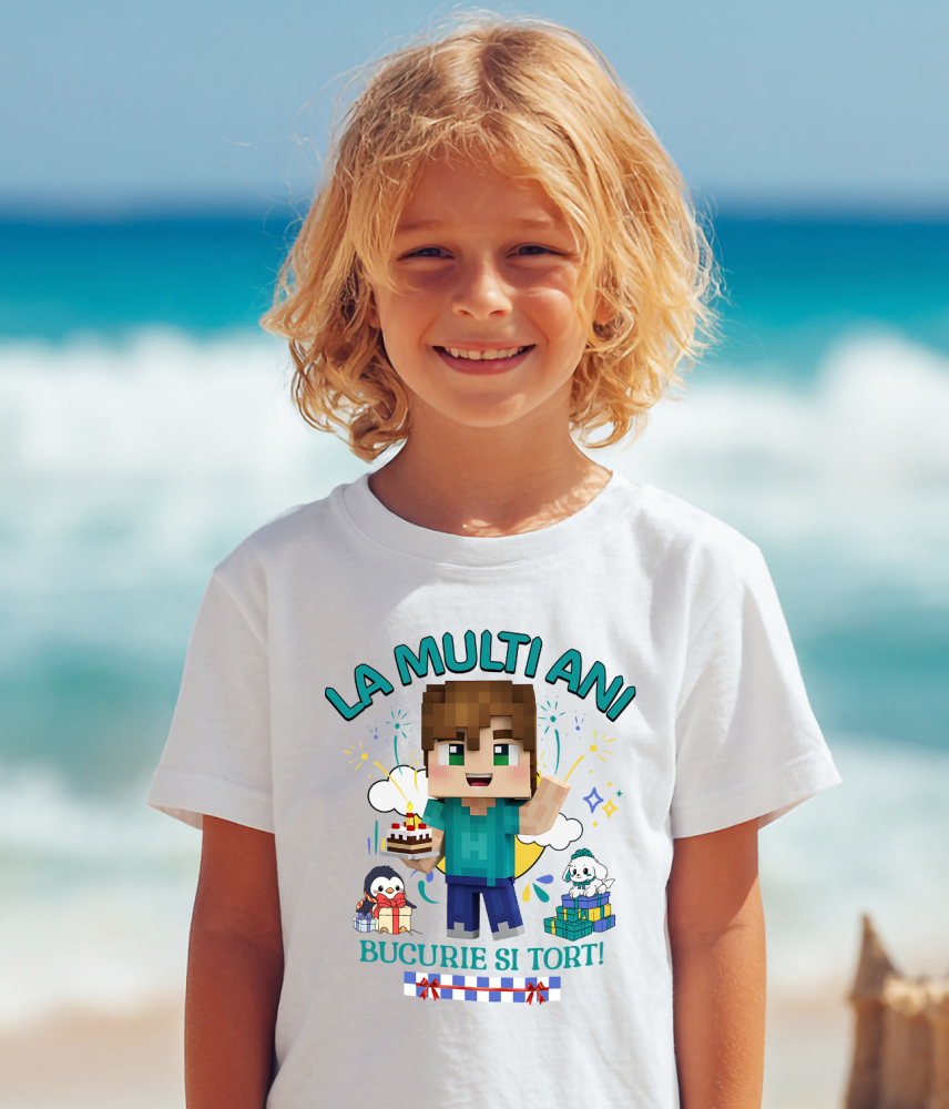 Tricou Copii cu Aniversare Plina de Creativitate cu Minecraft 100% Bumbac, Alb, 8 Ani [4]