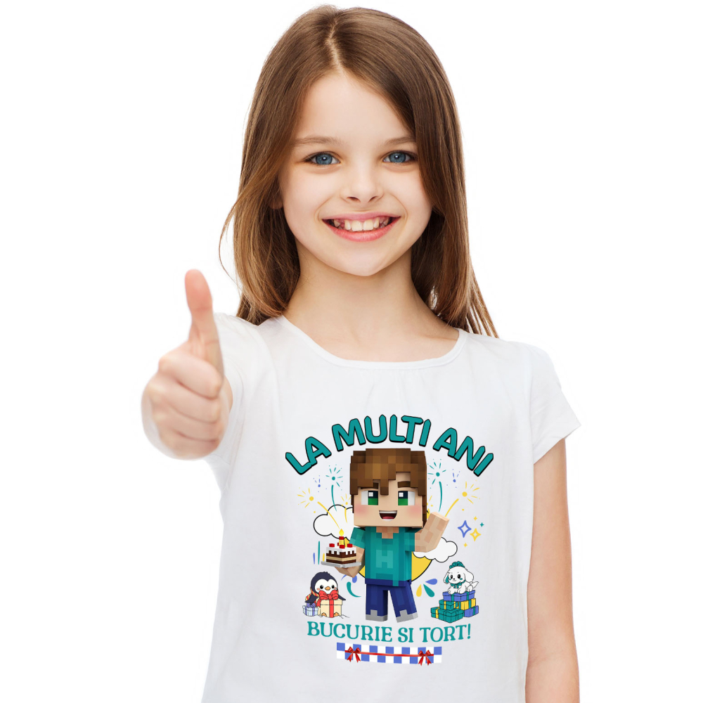 Tricou Copii cu Aniversare Plina de Creativitate cu Minecraft 100% Bumbac, Alb, 8 Ani [2]