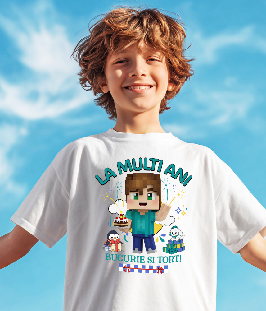 Tricou Copii cu Aniversare Plina de Creativitate cu Minecraft 100% Bumbac, Alb, 8 Ani [3]