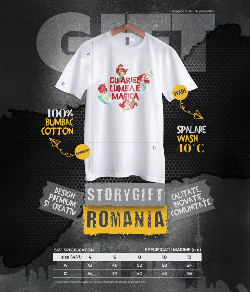 Tricou Copii cu Ariel – Dorinta unei Sirene 100% Bumbac, Alb, 12 Ani [6]