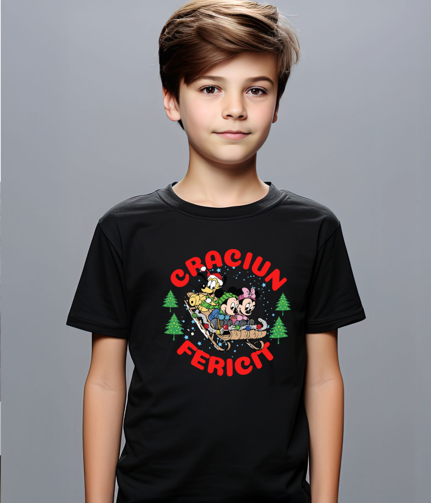 Tricou Copii cu Aventuri Minnie si Mickey Mouse in Spirit de Craciun 100% Bumbac, Negru, 12 Ani [3]