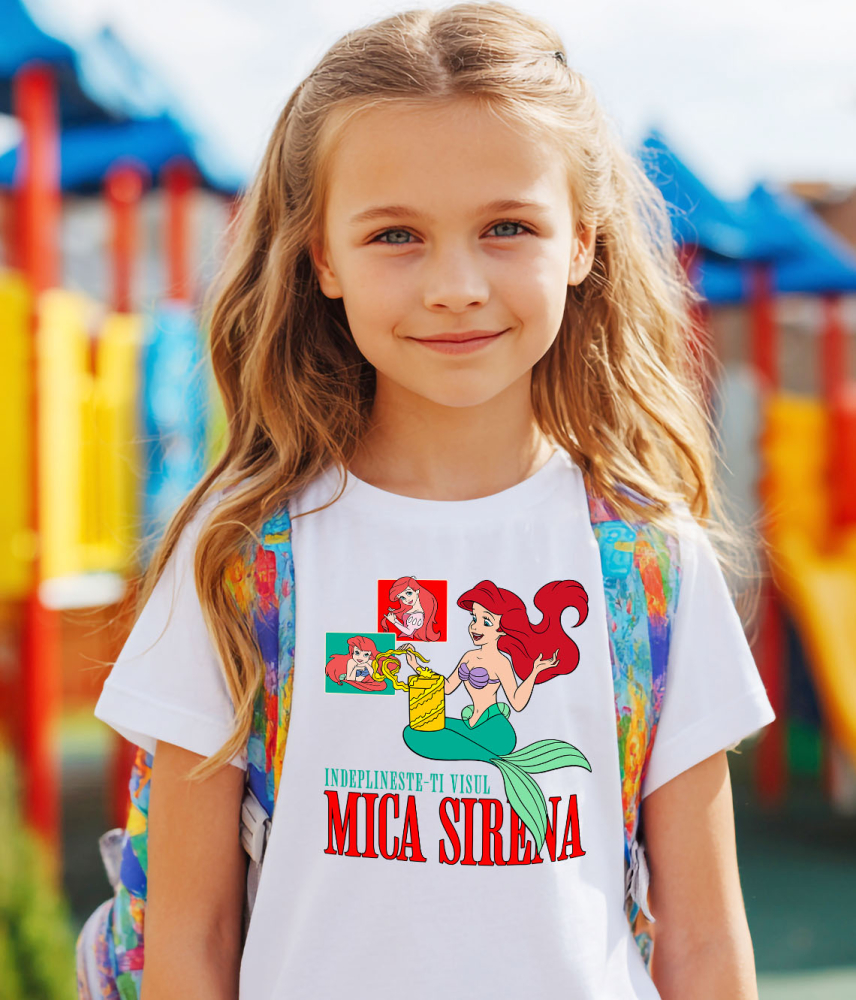 Tricou Copii cu Aventuri si Visuri cu Ariel Mica Sirena 100% Bumbac, Alb, 8 Ani [3]