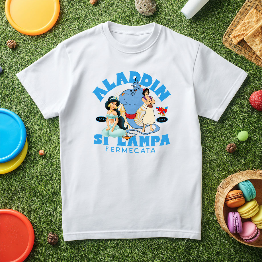 Tricou Copii cu Aventurile lui Alladin, Jasmine si Duhul 100% Bumbac, Alb, 12 Ani [5]