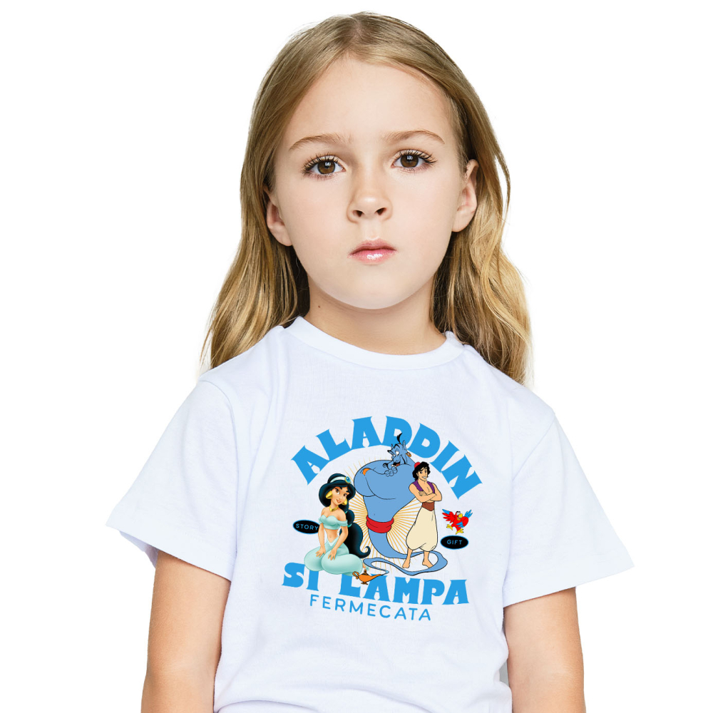 Tricou Copii cu Aventurile lui Alladin, Jasmine si Duhul 100% Bumbac, Alb, 12 Ani [2]