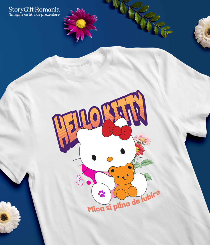 Tricou Copii cu Aventurile lui Hello Kitty si ursuletul ei 100% Bumbac, Alb, 8 Ani [5]