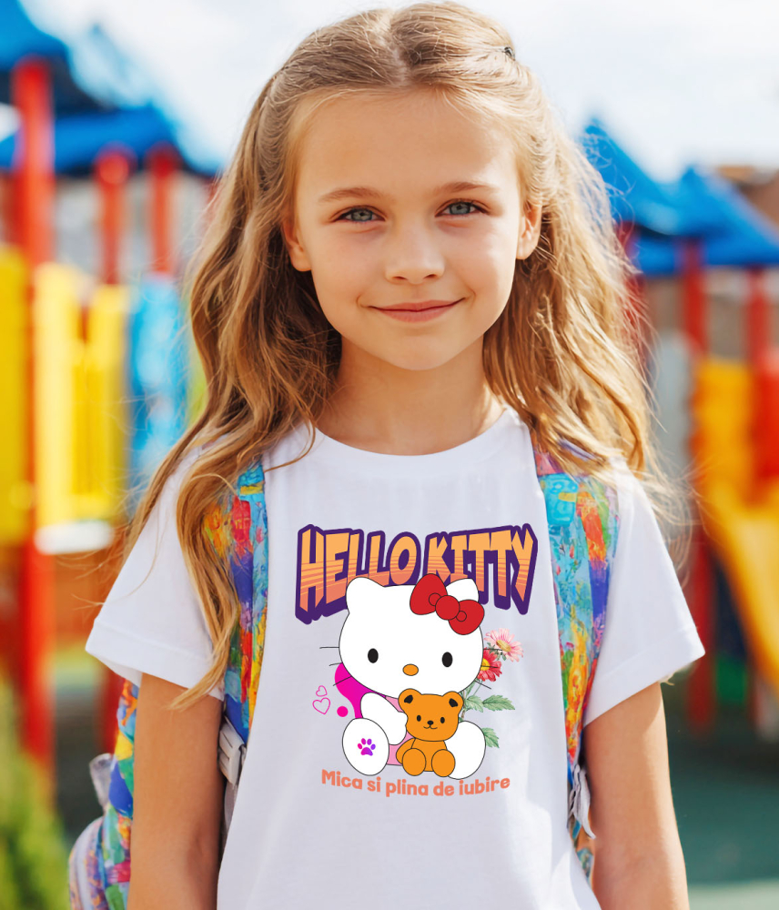 Tricou Copii cu Aventurile lui Hello Kitty si ursuletul ei 100% Bumbac, Alb, 8 Ani [3]