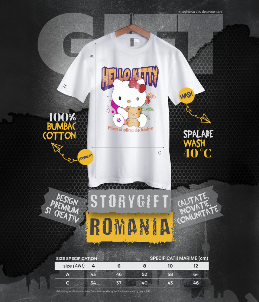 Tricou Copii cu Aventurile lui Hello Kitty si ursuletul ei 100% Bumbac, Alb, 8 Ani [6]