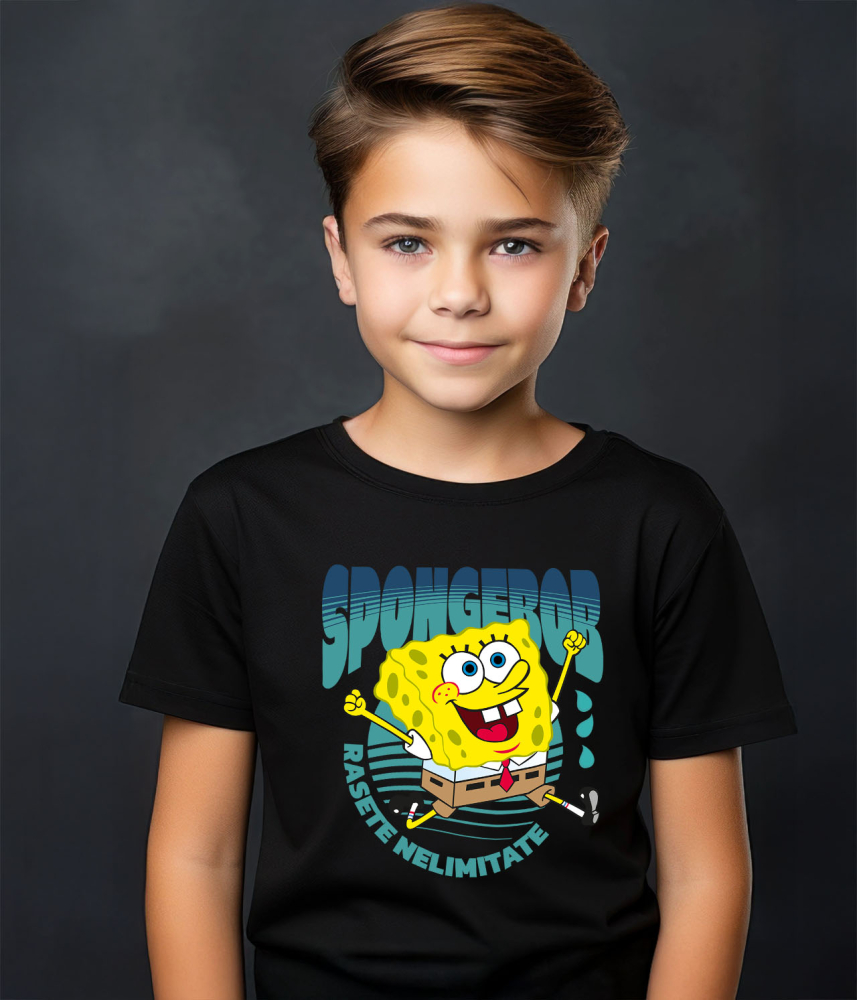 Tricou Copii cu Aventurile Neasteptate ale lui SpongeBob in Lumea Subacvatica 100% Bumbac, Negru, 10 Ani [3]
