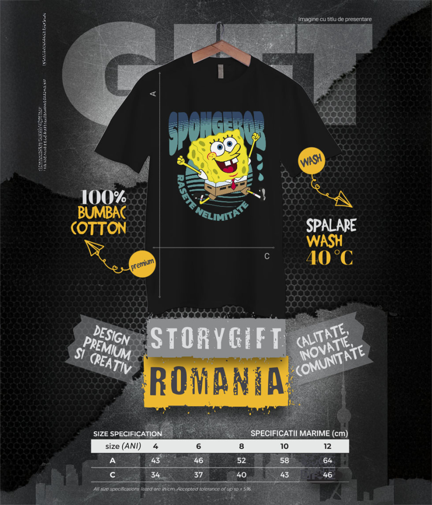 Tricou Copii cu Aventurile Neasteptate ale lui SpongeBob in Lumea Subacvatica 100% Bumbac, Negru, 10 Ani [6]
