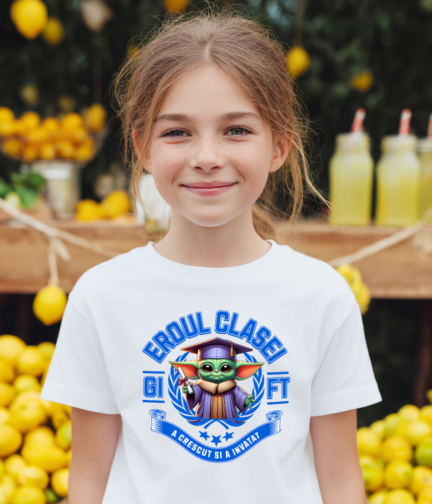 Tricou Copii cu Baby Yoda – Invata, Zambeste, Castiga 100% Bumbac, Alb, 4 Ani [3]