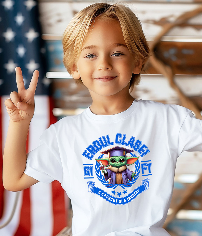 Tricou Copii cu Baby Yoda – Invata, Zambeste, Castiga 100% Bumbac, Alb, 4 Ani [4]