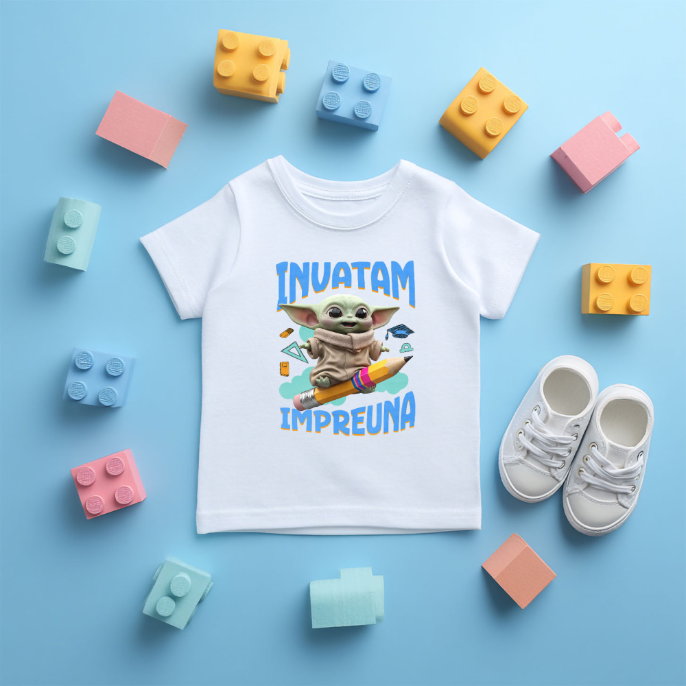 Tricou Copii cu Baby Yoda – Joaca, Zambet si Prietenie 100% Bumbac, Alb, 6 Ani [5]