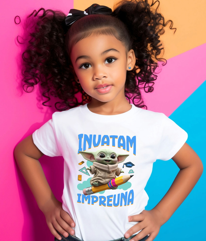 Tricou Copii cu Baby Yoda – Joaca, Zambet si Prietenie 100% Bumbac, Alb, 6 Ani [4]
