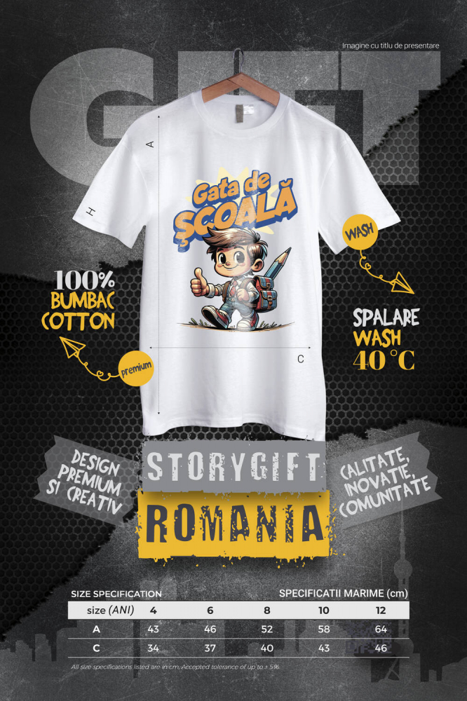 Tricou Femei, Barbati, Copii, Fata, Baiat, Unisex Personalizat Băiat Vesel cu Rucsac și Creion Imens | Pregătit pentru Școala și Educație [4]