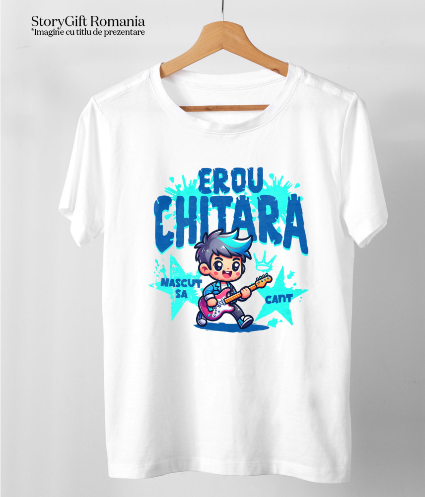 Tricou Femei, Barbati, Copii, Fata, Baiat, Unisex Personalizat Băiat Rockstar cu Chitara Roșie – Cadou Personalizat pentru Copii și Familie [5]