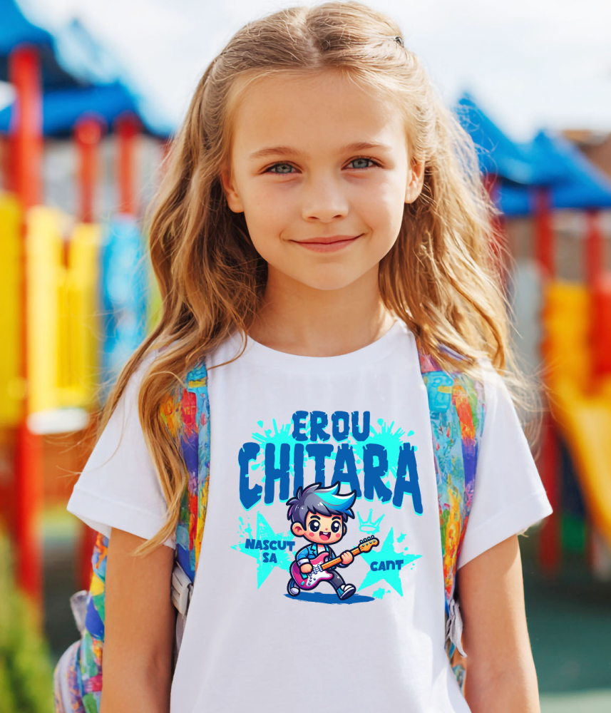 Tricou Femei, Barbati, Copii, Fata, Baiat, Unisex Personalizat Băiat Rockstar cu Chitara Roșie – Cadou Personalizat pentru Copii și Familie [3]