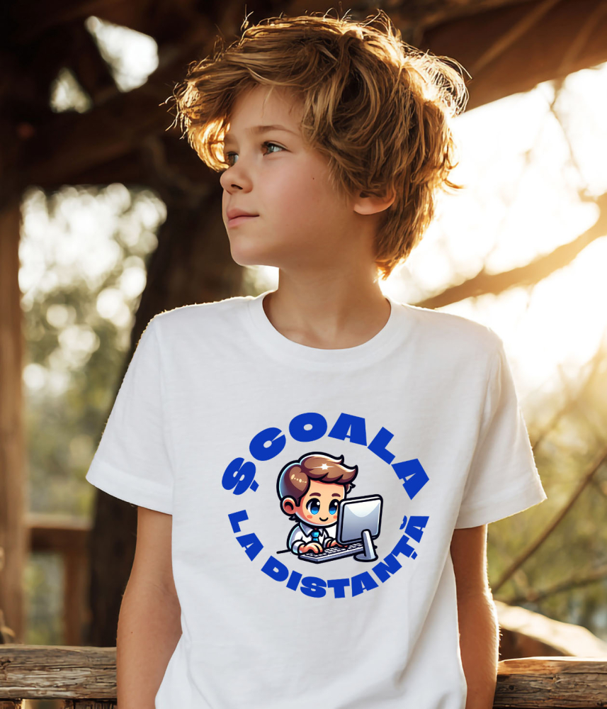 Tricou Femei, Barbati, Copii, Fata, Baiat, Unisex Personalizat Școala la Distanță – Învățătura Online pentru Copii | Educație Digitală [4]