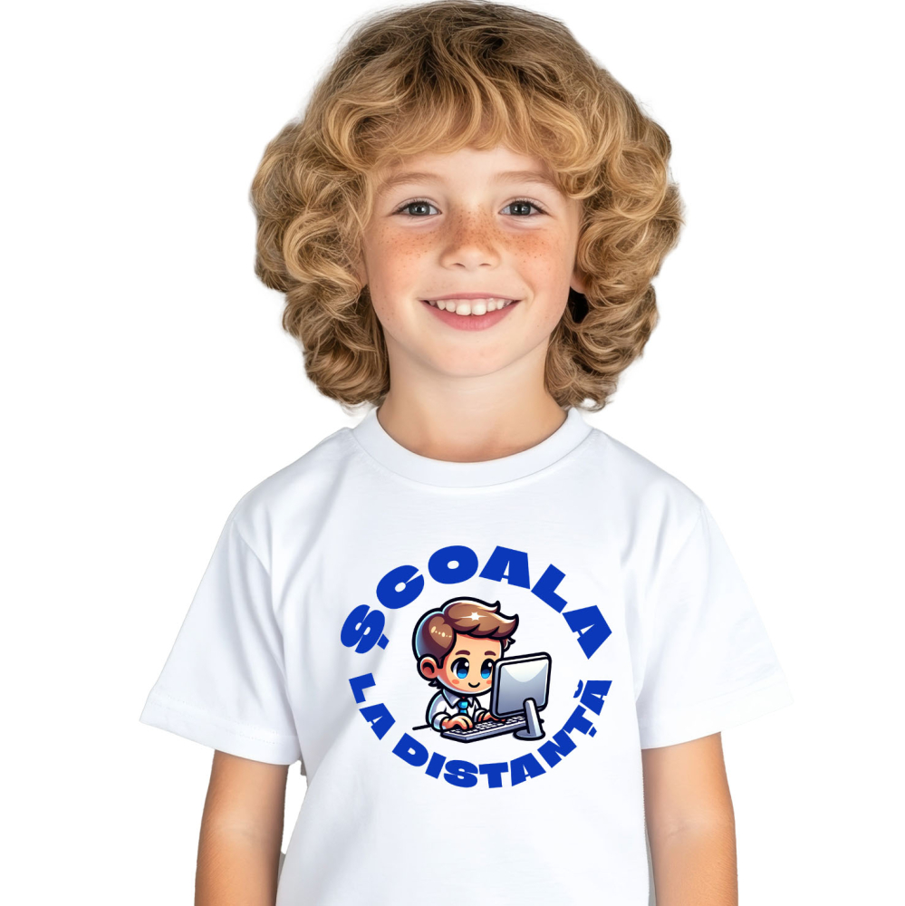 Tricou Femei, Barbati, Copii, Fata, Baiat, Unisex Personalizat Școala la Distanță – Învățătura Online pentru Copii | Educație Digitală [2]