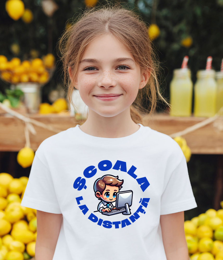 Tricou Femei, Barbati, Copii, Fata, Baiat, Unisex Personalizat Școala la Distanță – Învățătura Online pentru Copii | Educație Digitală [3]