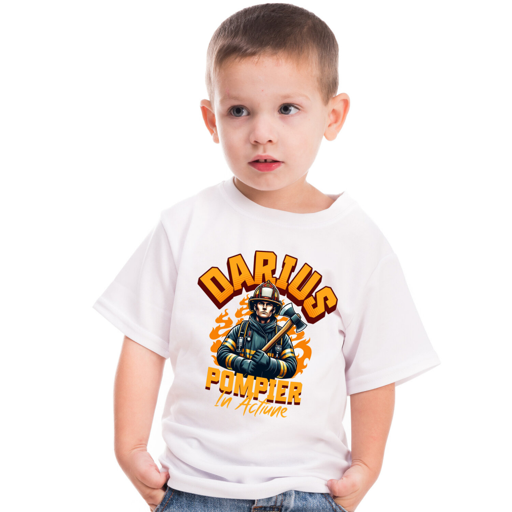 Tricou Femei, Barbati, Copii, Fata, Baiat, Unisex Personalizat Pompier Curajos – Costum, Topor și Flăcări – Siguranță și Apărare [2]