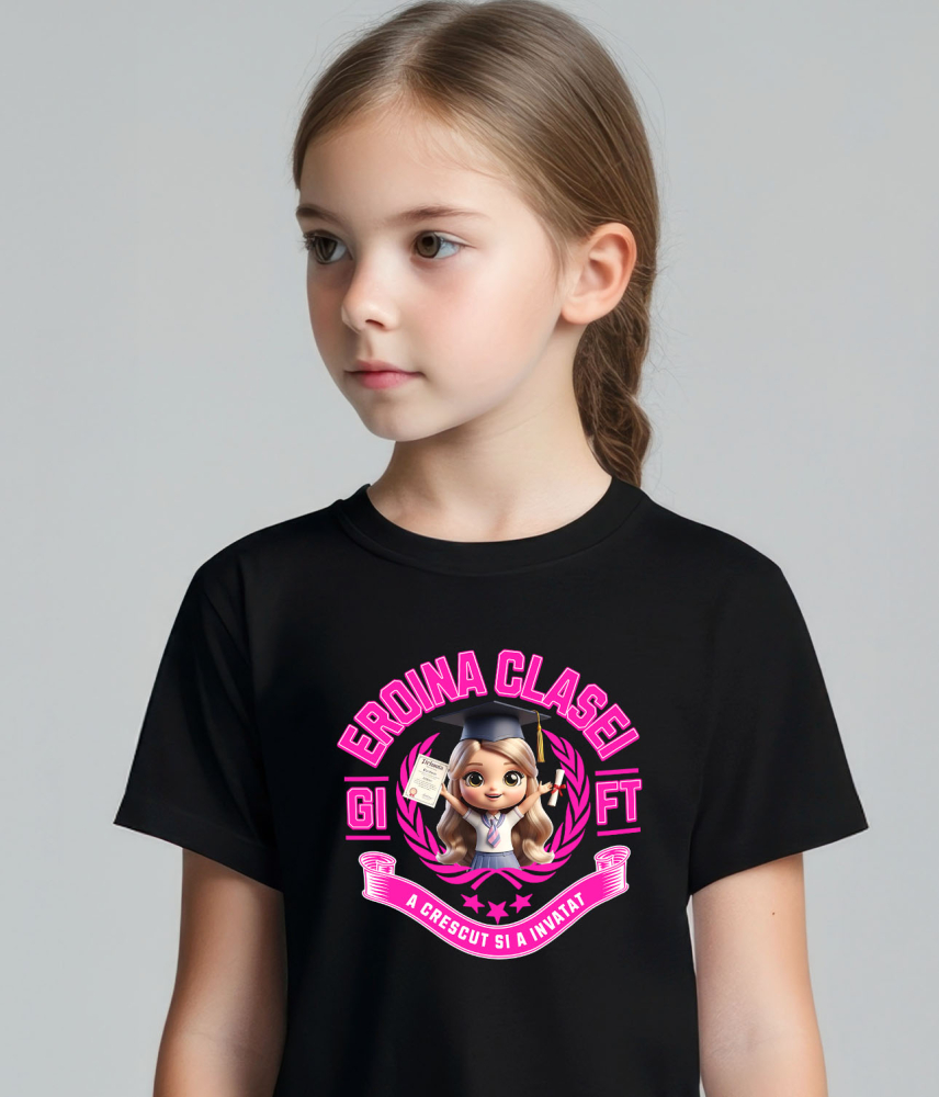 Tricou Copii cu Barbie Erou – Prima Zi De Scoala 100% Bumbac, Negru, 12 Ani [3]