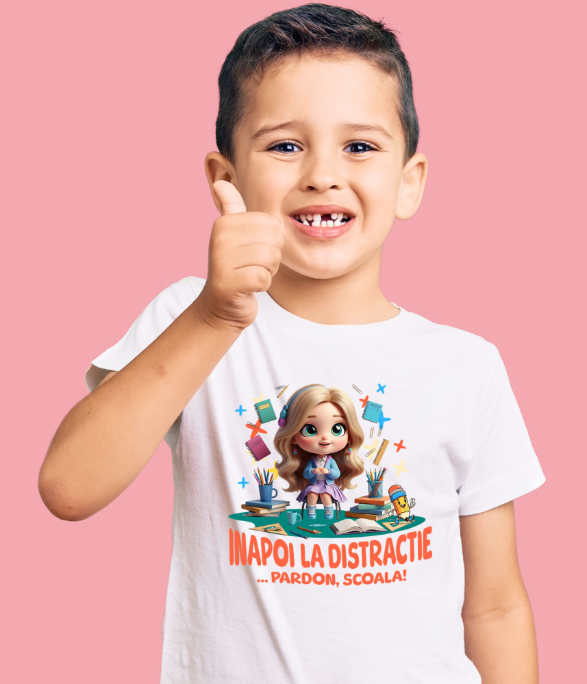 Tricou Copii cu Barbie – Inceput De Scoala Vesel 100% Bumbac, Alb, 10 Ani [4]