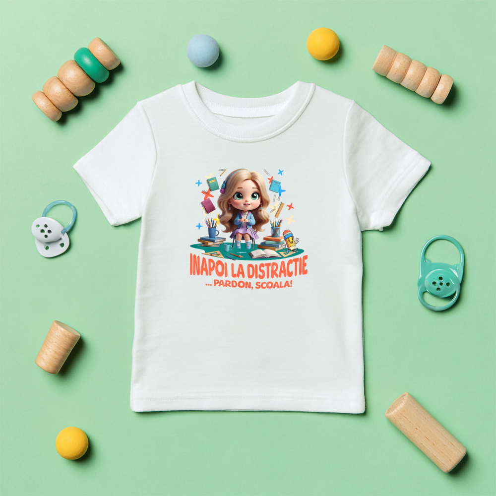 Tricou Copii cu Barbie – Inceput De Scoala Vesel 100% Bumbac, Alb, 10 Ani [5]