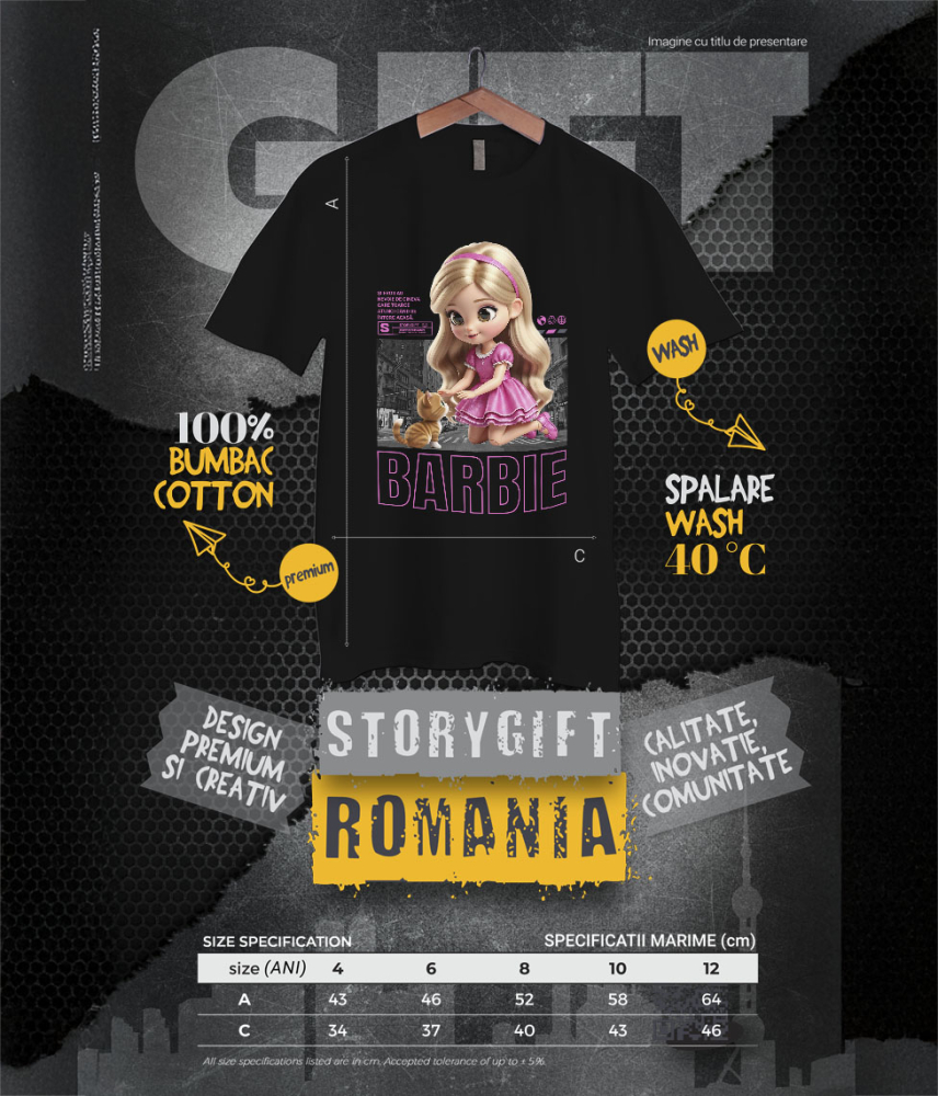 Tricou Copii cu Barbie si Pisicuta – Echipa Fermecata 100% Bumbac, Negru, 12 Ani [6]