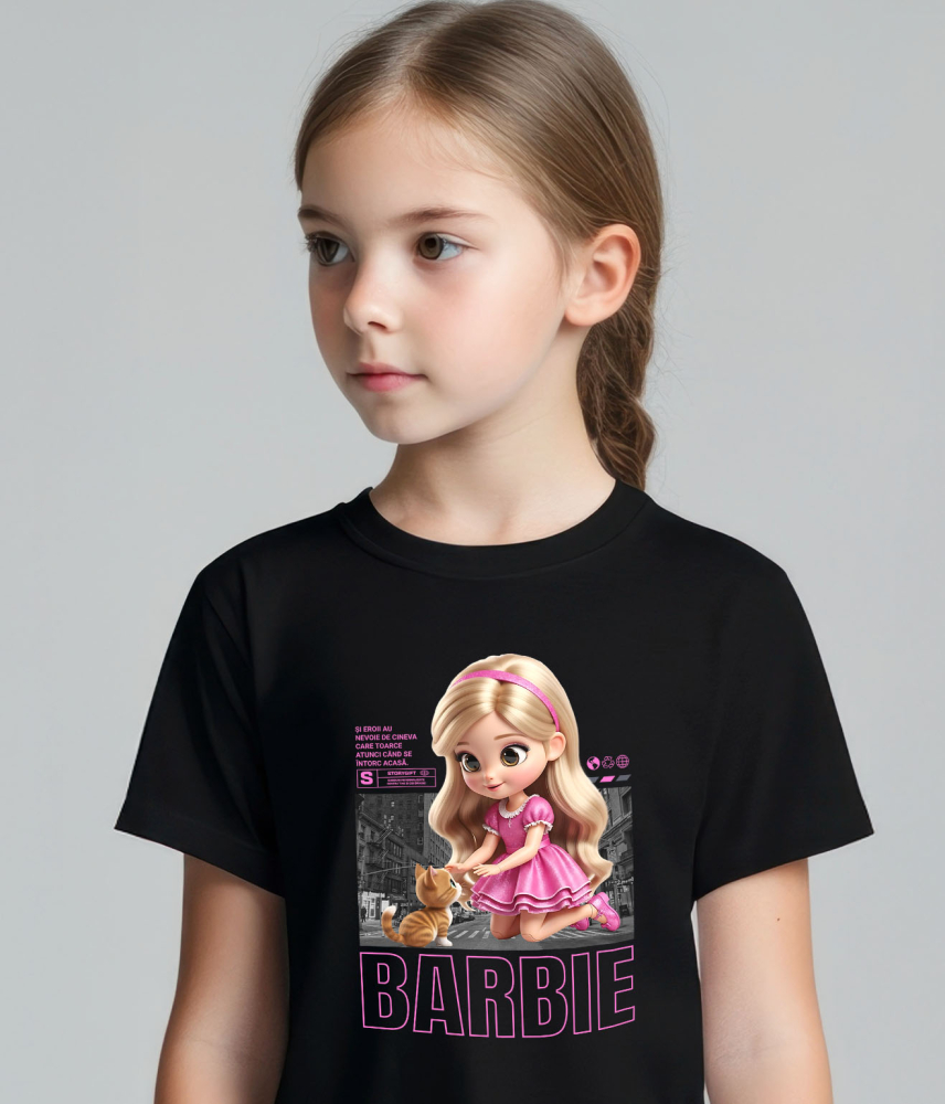 Tricou Copii cu Barbie si Pisicuta – Echipa Fermecata 100% Bumbac, Negru, 12 Ani [3]