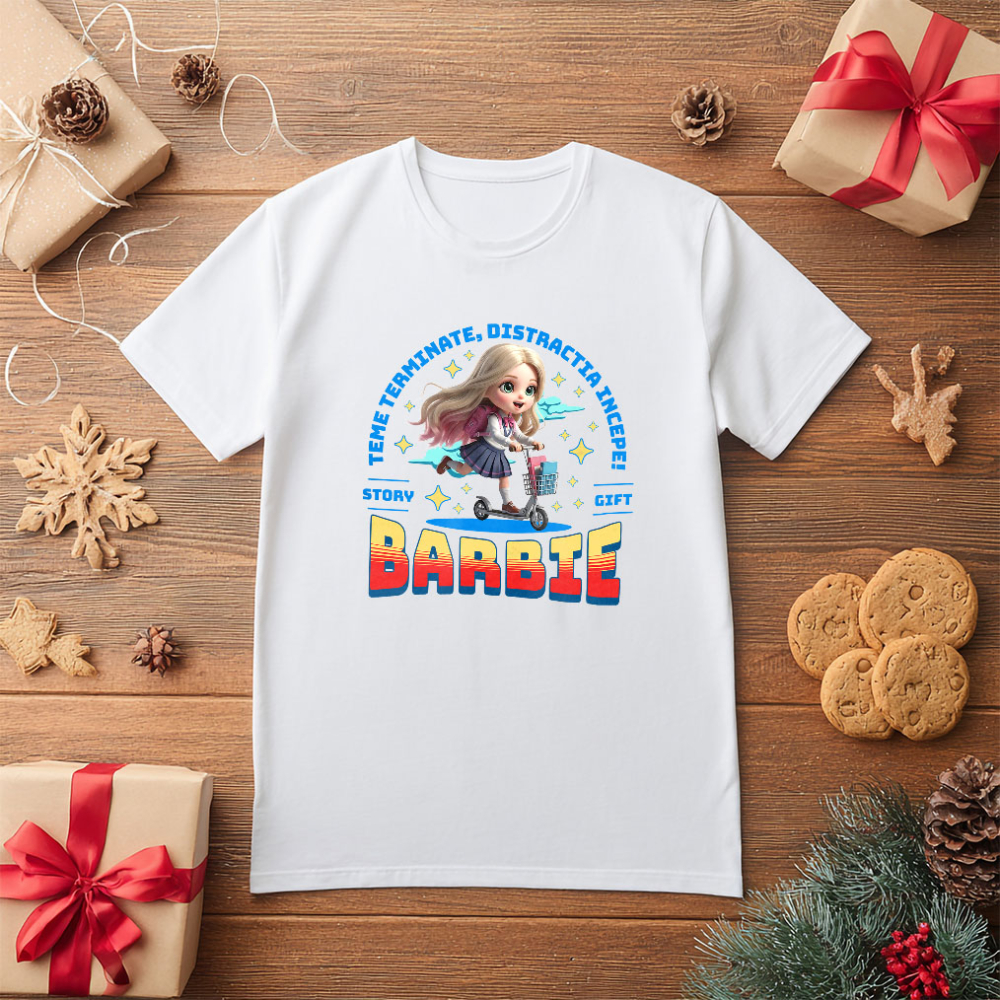 Tricou Copii cu Barbie: Skateboard Si Zambete 100% Bumbac, Alb, 12 Ani [5]