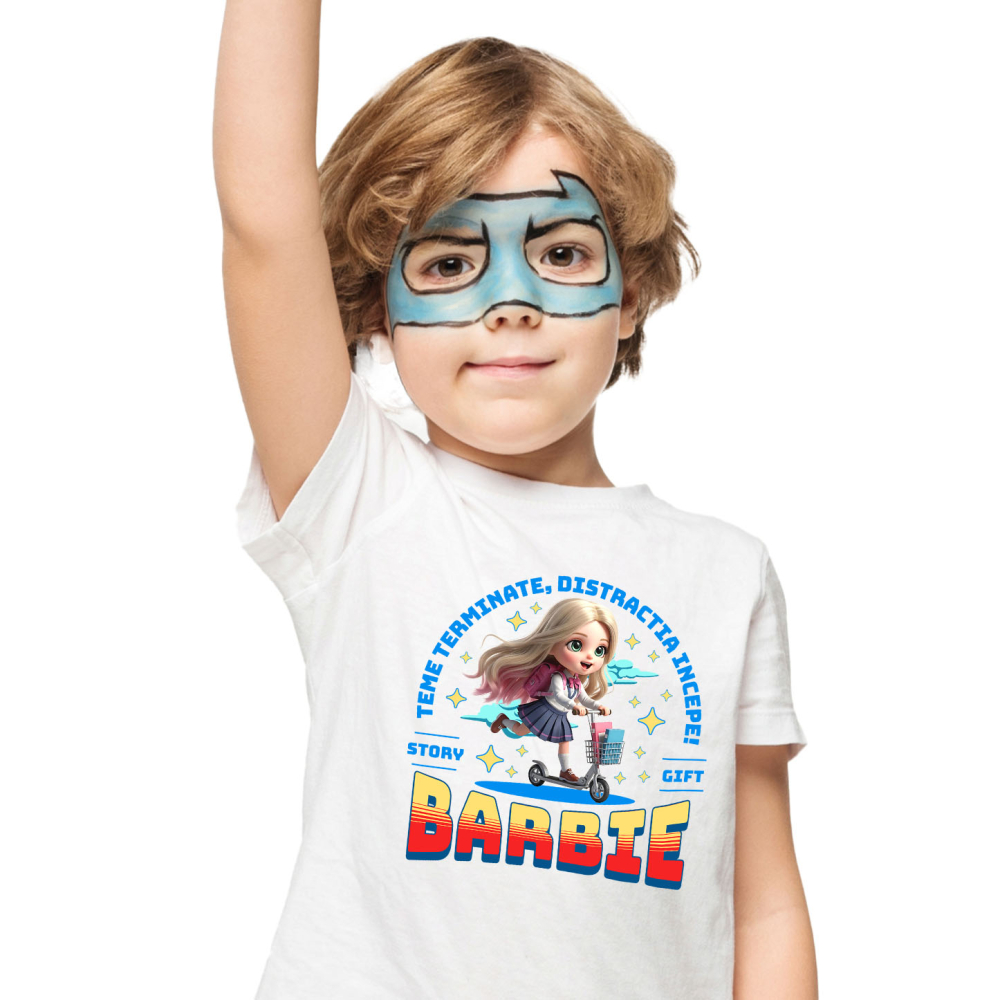Tricou Copii cu Barbie: Skateboard Si Zambete 100% Bumbac, Alb, 12 Ani [2]