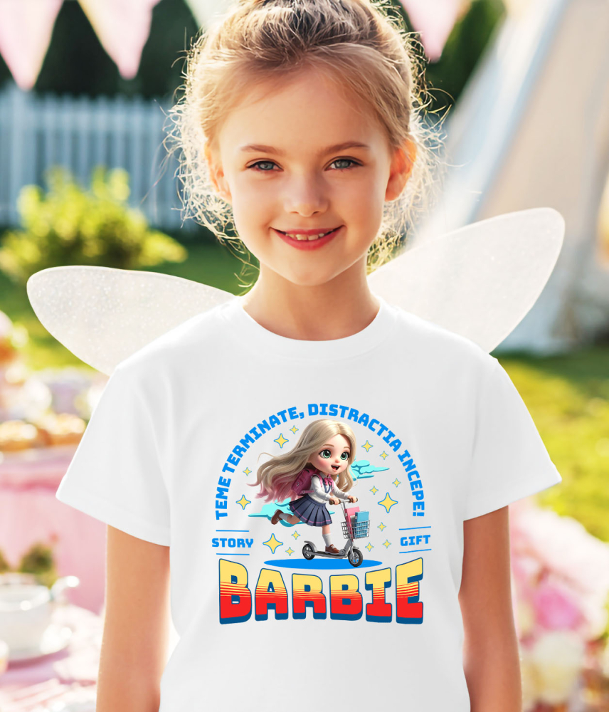 Tricou Copii cu Barbie: Skateboard Si Zambete 100% Bumbac, Alb, 12 Ani [3]