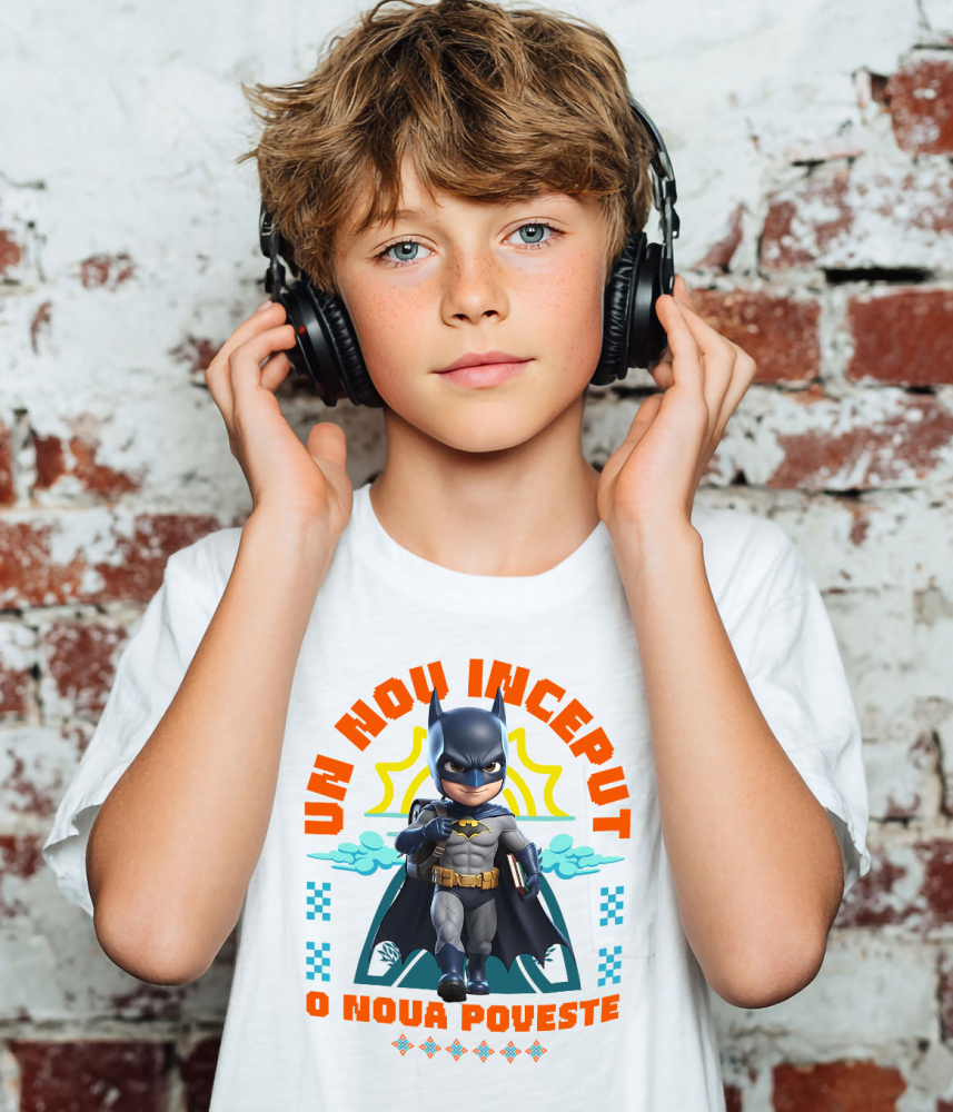 Tricou Copii cu Batman – Învață, Crește Și Devino Un Erou La Primii Pași 100% Bumbac, Alb, 10 Ani [3]