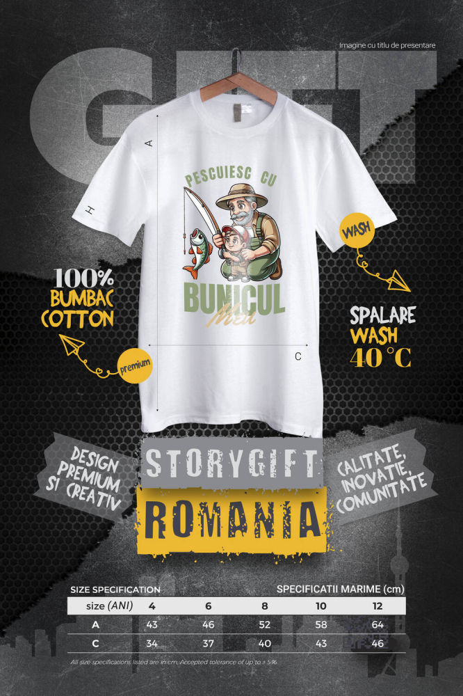 Tricou Femei, Barbati, Copii, Fata, Baiat, Unisex Personalizat „Pescuit cu Bunicul Meu - Cadou Personalizat pentru Familie, Bunici și Nepoți” [4]