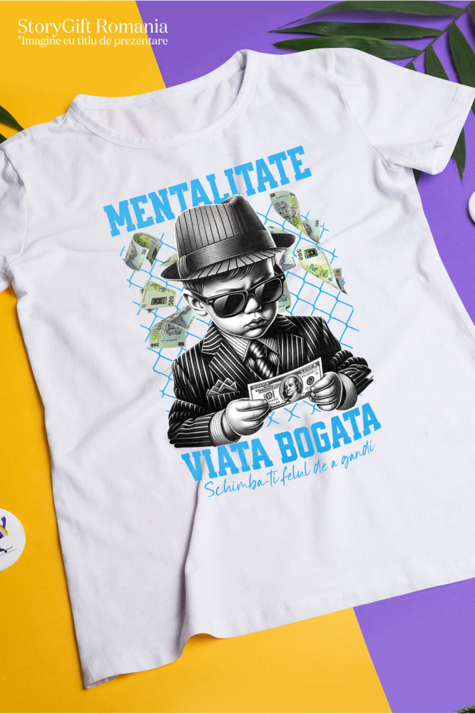 Tricou Femei, Barbati, Copii, Fata, Baiat, Unisex Personalizat Bebeluș în Costum Stil Mafiot cu Ochelari și Bancnotă – „Mentalitate Viață Bogată” – Cadou Personalizat pentru Familie, Tati, Copii, Prieteni [3]