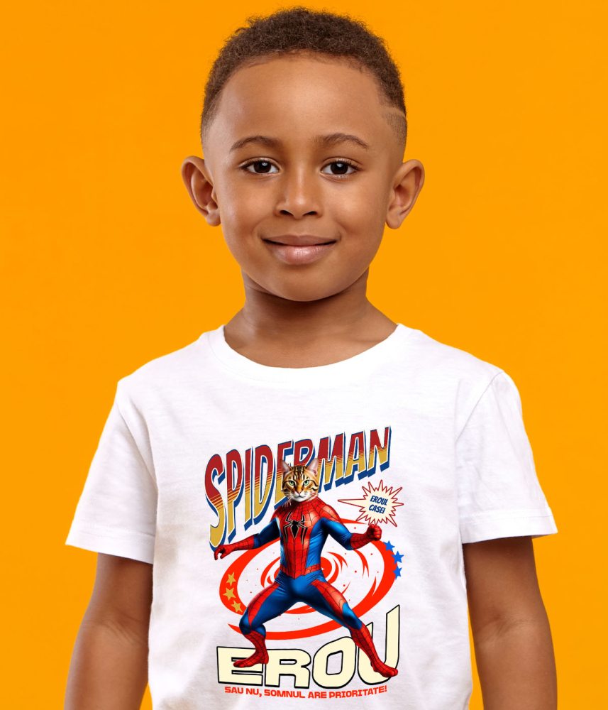 Tricou Femei, Barbati, Copii, Fata, Baiat, Unisex Personalizat Pisică Bengal în Costum Spider-Man cu Pelerină - Cadou Personalizat pentru Iubitorii de Pisici și Copii [4]