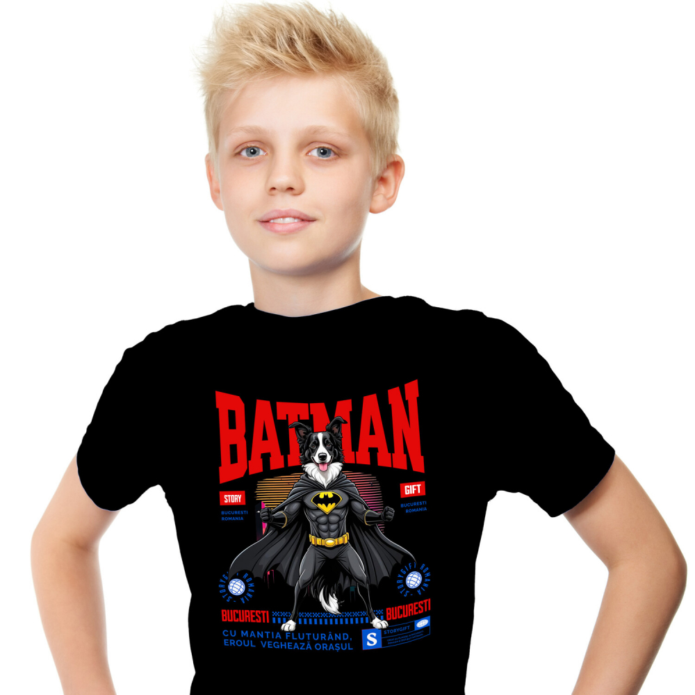 Tricou Femei, Barbati, Copii, Fata, Baiat, Unisex Personalizat Border Collie În Costum de Batman – Câine Supererou pentru Copii și Iubitorii de Animale [2]