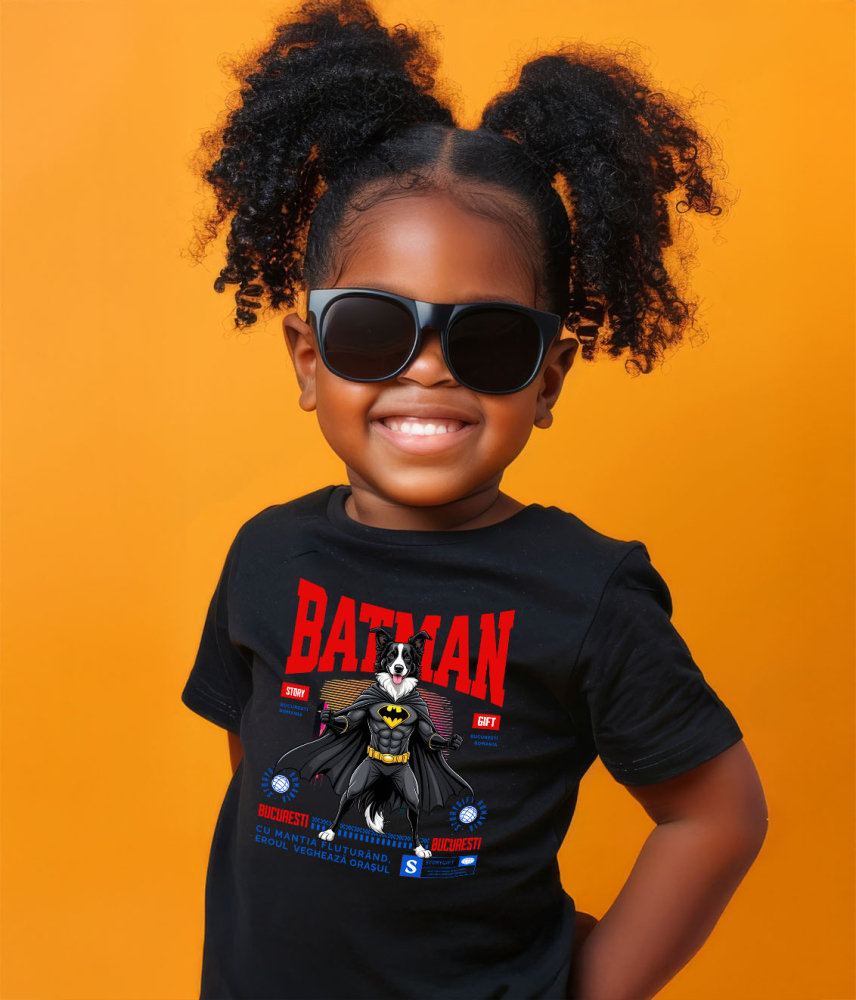 Tricou Femei, Barbati, Copii, Fata, Baiat, Unisex Personalizat Border Collie În Costum de Batman – Câine Supererou pentru Copii și Iubitorii de Animale [4]